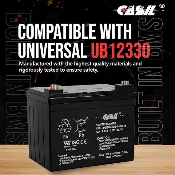 Casil 12V 33Ah Replacement Battery Compatible with Vita Mobility Werks V16 V1A V9 Warrior WR12-33 Werker WKA12-33J WKDC12-33J BB Battery BP33-12 U133 Werker WKDC12 Interstate BSL1156 2 Pack
