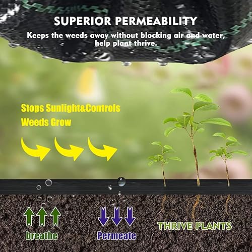 Miniatura 2 de Tela de barrera de malezas de 3 x 250 pies, resistente, tela de barrera de malezas de jardín de alta permeabilidad, tela de bloqueo de malezas