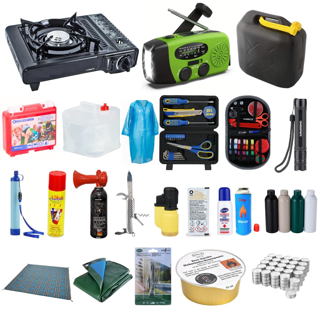 BLACKOUT Notfallset 317 Teile Survival Kit Stromausfall Prepper Ausrüstung mit Wasseraufbereitung Gaskocher Krisenvorsorge Camping Notfallrucksack Outdoor Notfallausrüstung Überlebensausrüstung