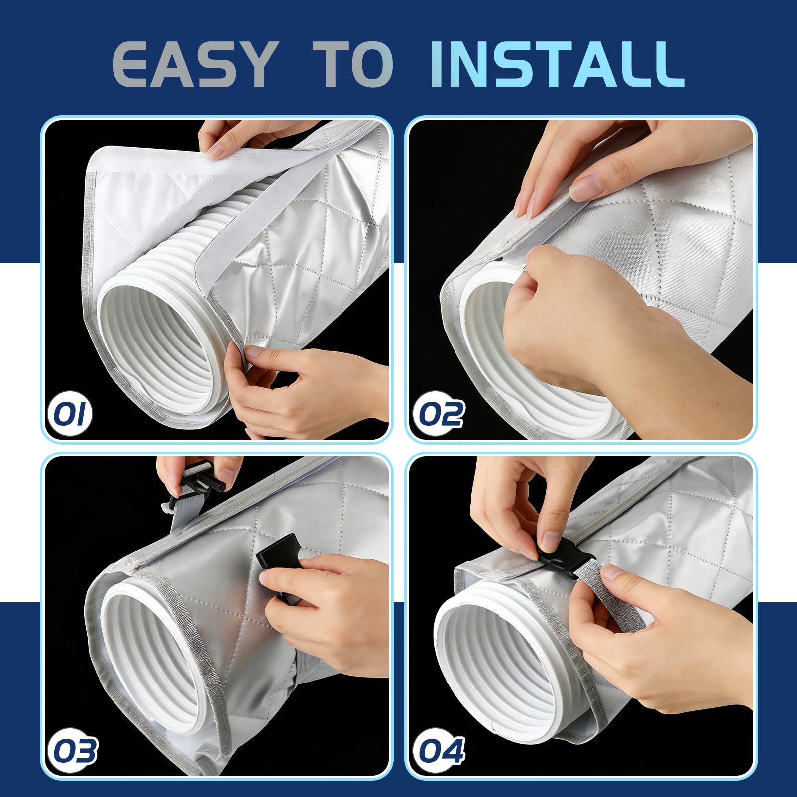 Gaine Isolante Pour Tuyau d'Évacuation d'Air De Climatiseur, 150 × 58 Cm, Avec Protection Anti-Uv, Housse Pour Climatiseurs Portables Adaptée à Des Bouches d'Aération De 5 à 5,9 Pouces De Diamètre (1)