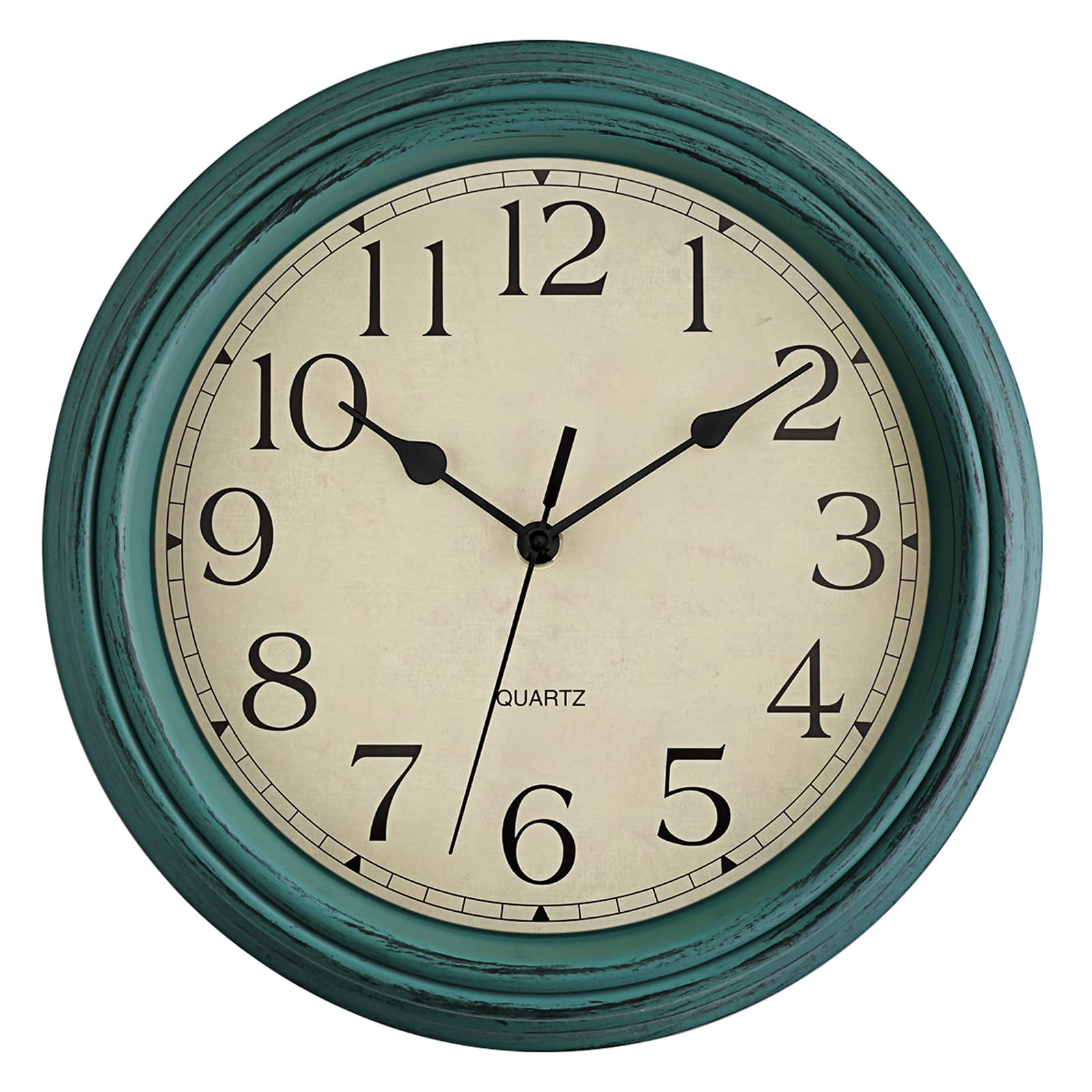 Foxtop Retro Silent Battery Operated Round Classic Wall Clock 12" Turquoise