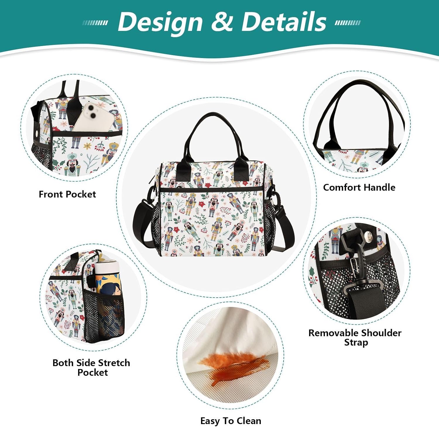 Christmas Nutcrackers Lunch Box for Women Men Lunch Bag Cooler Containers Insulated Lunchbox Reusable Tote for Work School Travel Picnic M