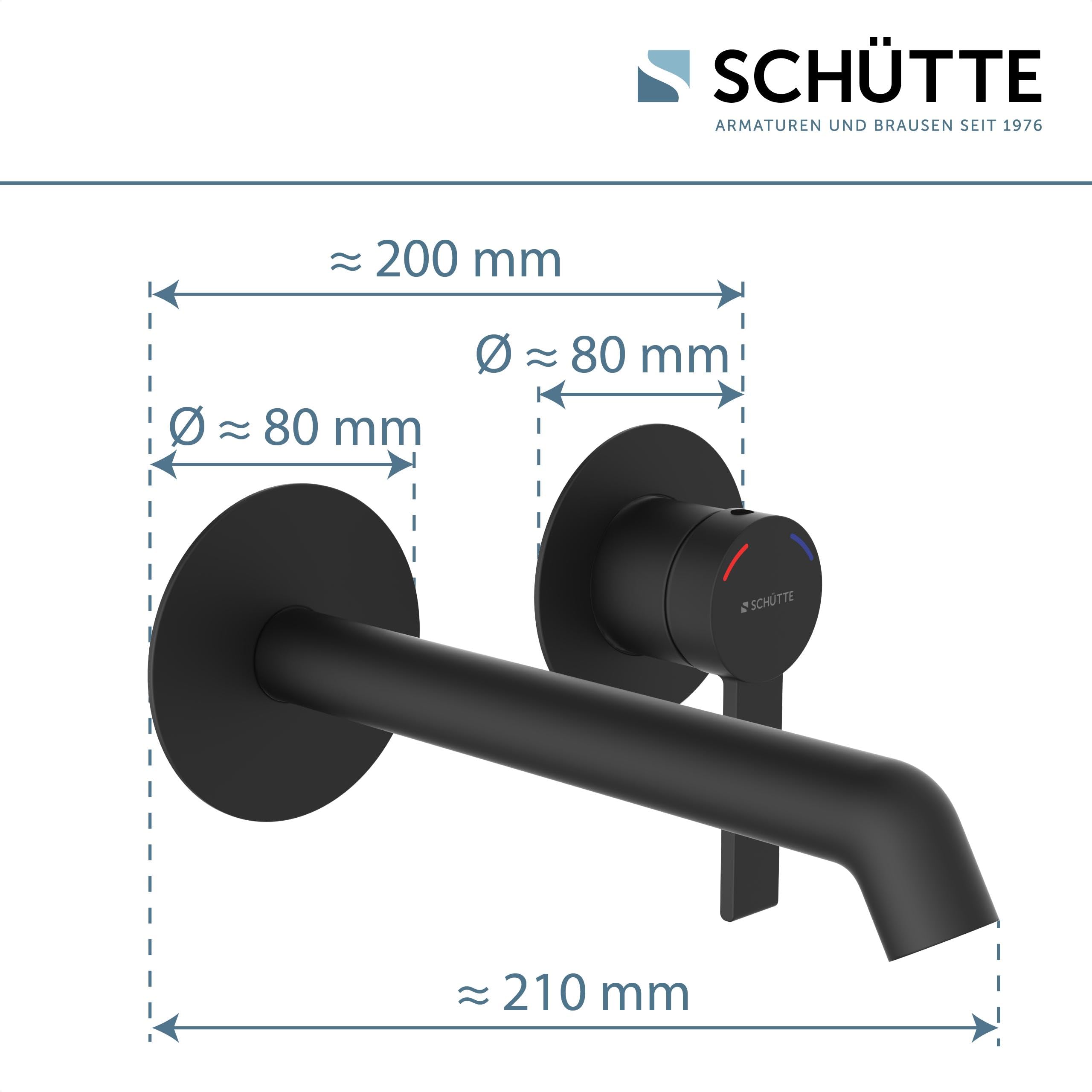 Schütte Los Angeles 33166 armatura umywalkowa do montażu na ścianie, elegancka bateria łazienkowa do montażu podtynkowego, armatura łazienkowa, przyłącze ścienne, czarna, 33166
