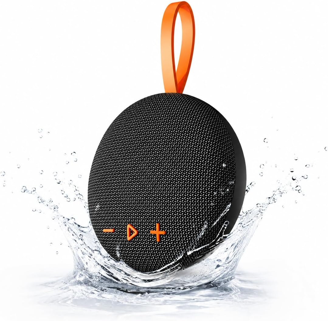 – Mini Portable Bluetooth Speaker BT5.3 IPX6 Waterproof Magnetic Base 6W Bass Boost Stereo TWS Pairing Fabric Mesh Outdoor Travel Wireless Speaker with Silicone Handle