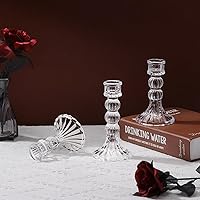 Vista 2 de Lewondr - Portavelas de vidrio, paquete de 3 portavelas simples para velas de pilar y cónicas, diseño de rayas verticales, candelabros para velas