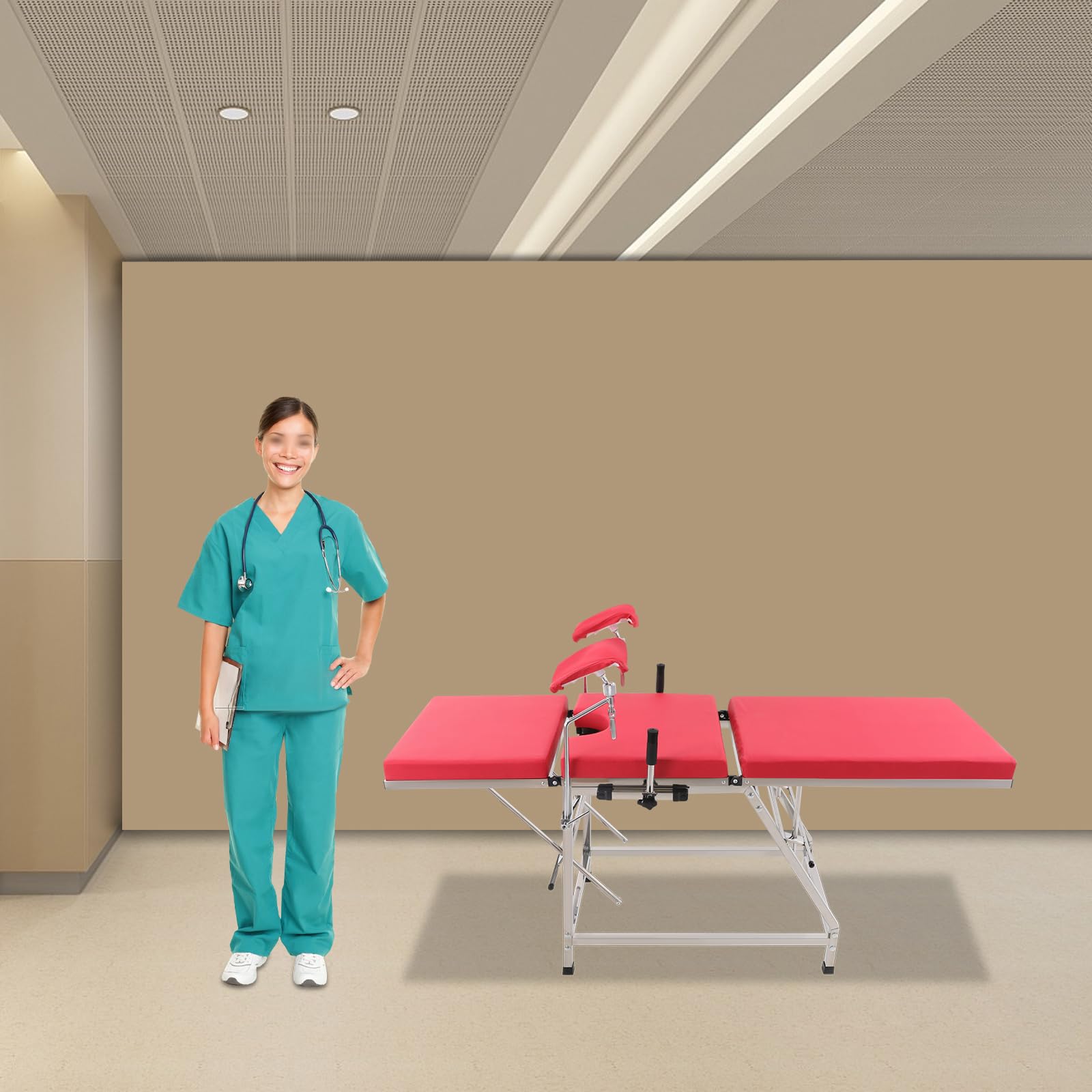 Sedia ginecologica Ginecologica Sedia Ginecologica Portatile con Schienale Regolabile e Supporto Gamba, Portata 200 kg, Adatto per ospedali e reparto maternità (rosso)