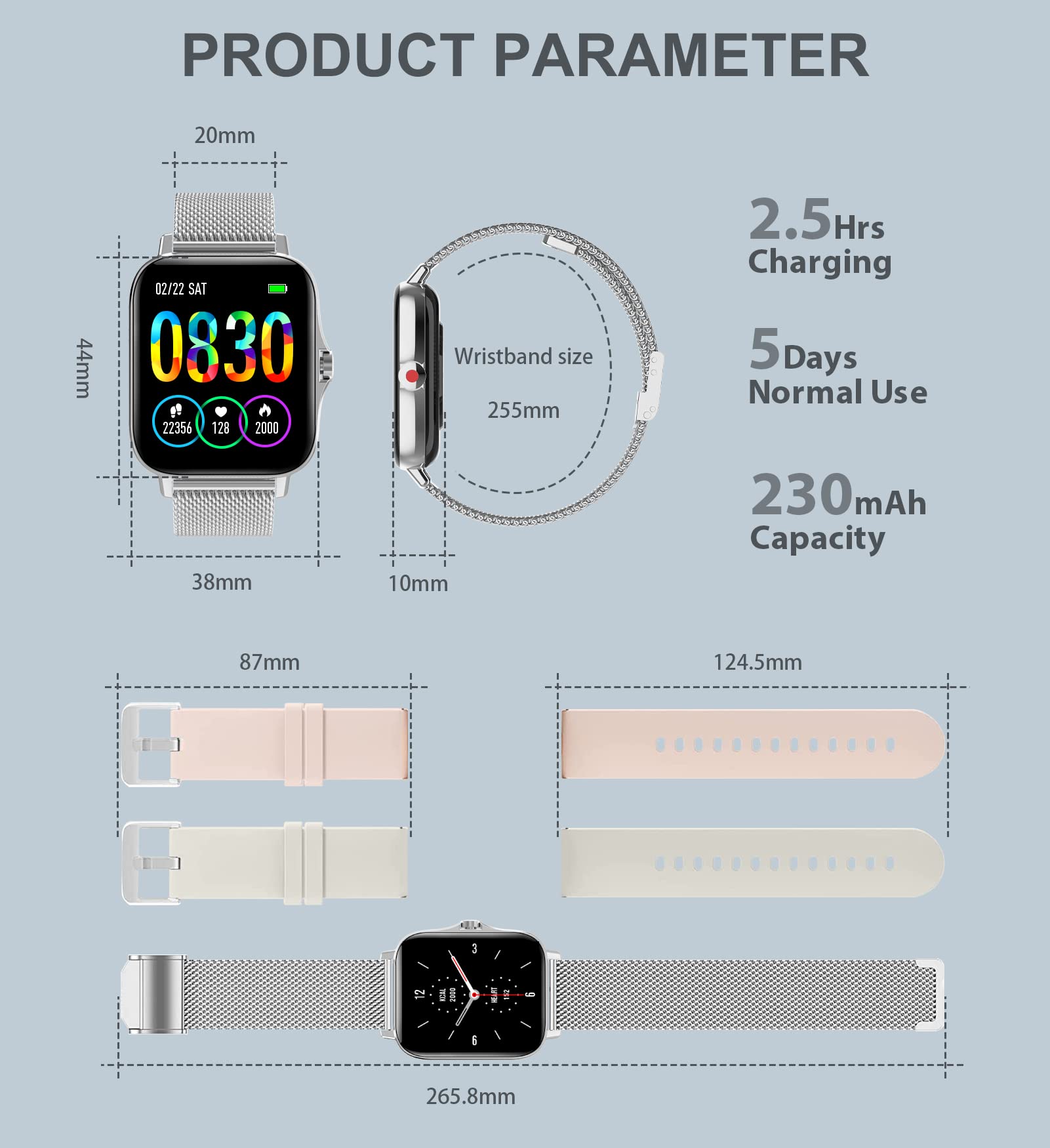 Reloj Inteligente Mujer con Llamadas, Smartwatch Mujer 3 Correas, 1,69" Reloj Deportivo Ritmo Cardíaco Oxígeno Sanguíneo Sueño Reloj Digital Pulsera Actividad Android iPhone (Blanco)