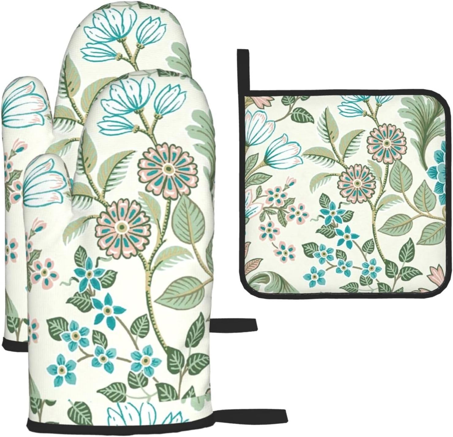Green Flower. Print Heat Resistant Microwave Gloves, Used for Baking, Cooking, and Fashion Kitchen Essentials