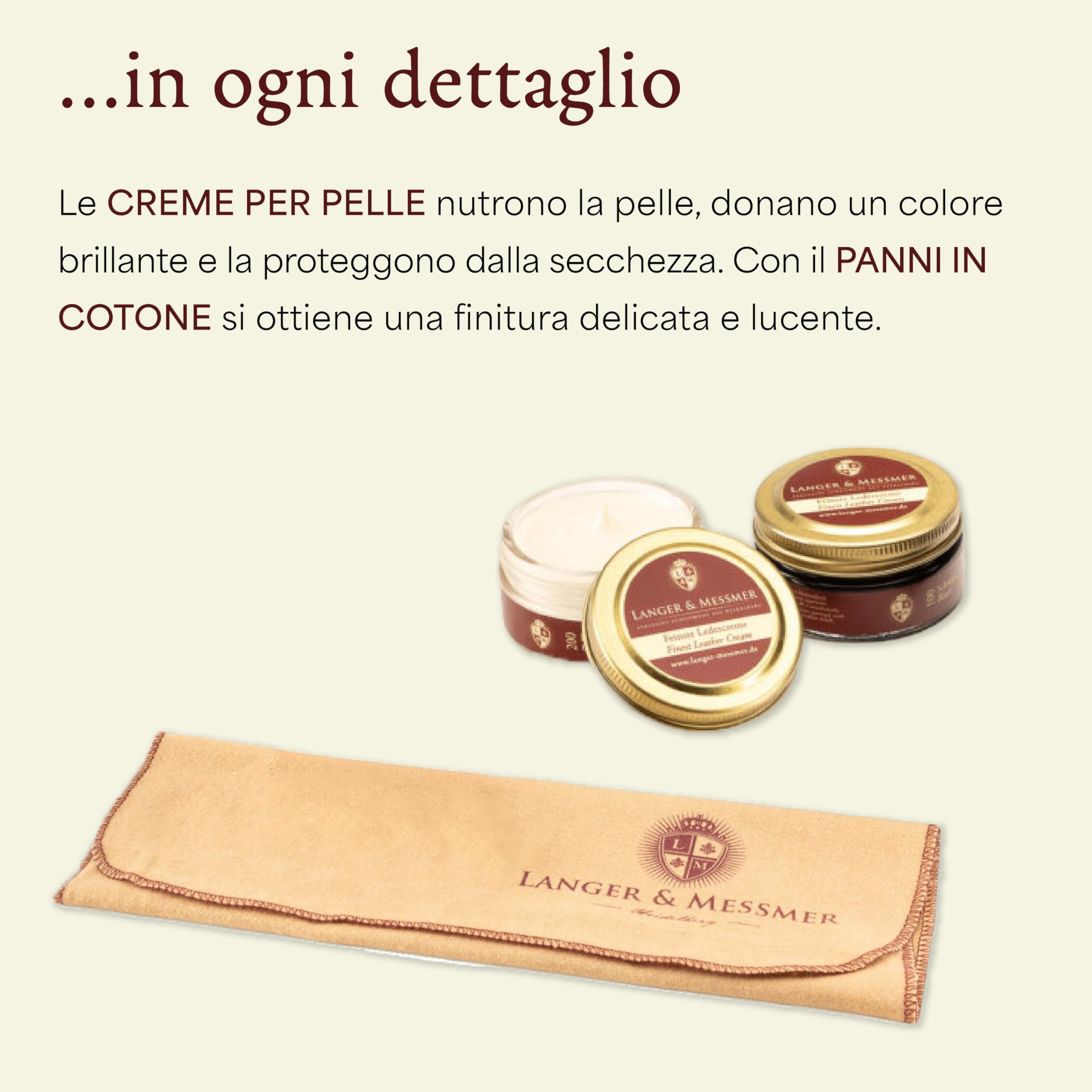 Langer & Messmer Kit per la cura delle scarpe con creme per la cura della pelle di alta qualità e spazzole di crine per una cura efficace delle vostre scarpe in pelle liscia - Il set di lustrascarpe