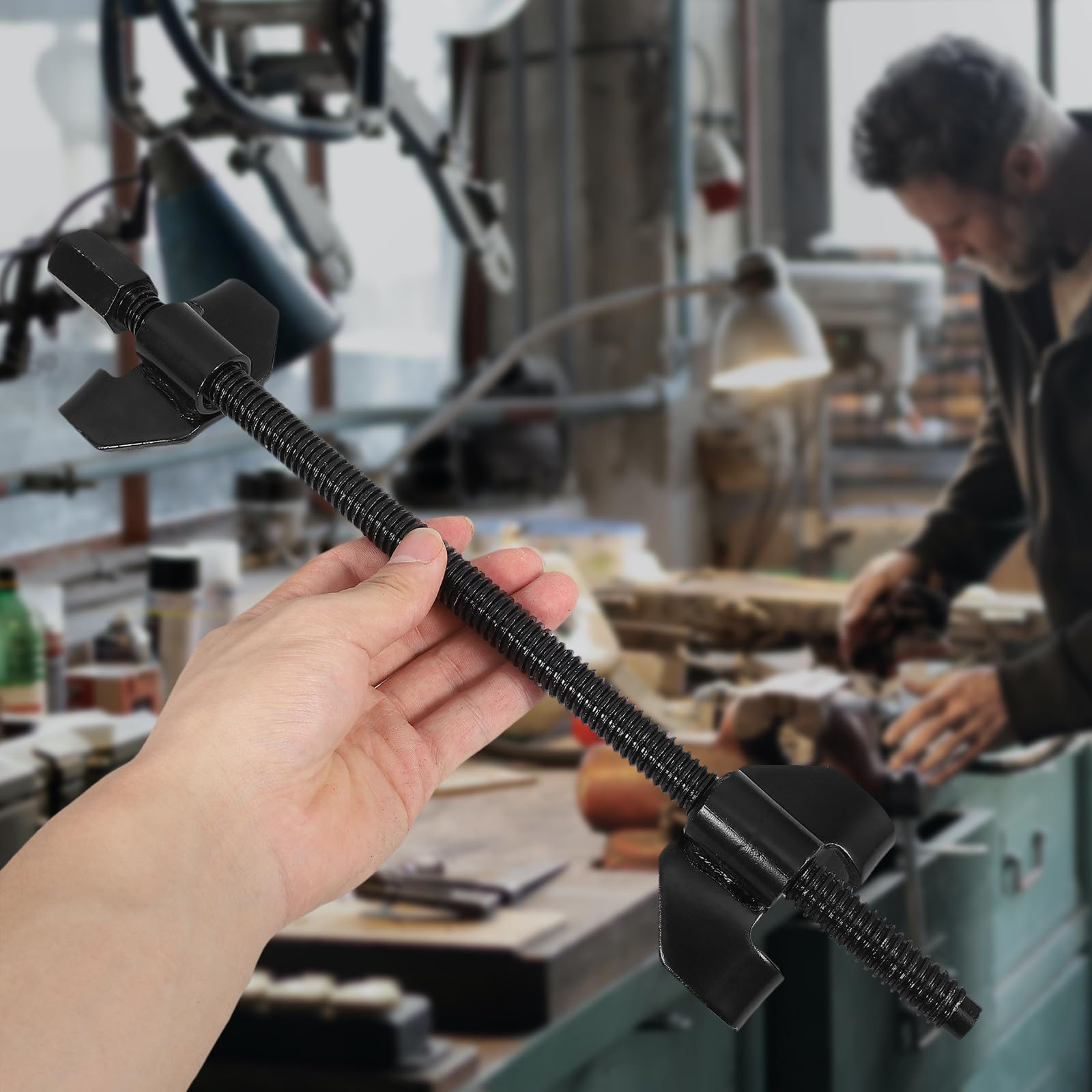 jojofuny Kit Compresseur de Ressort Hélicoïdal en Acier Noir Robuste Suspendre Automobile, Outil de Compression sans Outils Auxiliaires, pour Atelier Mécanique