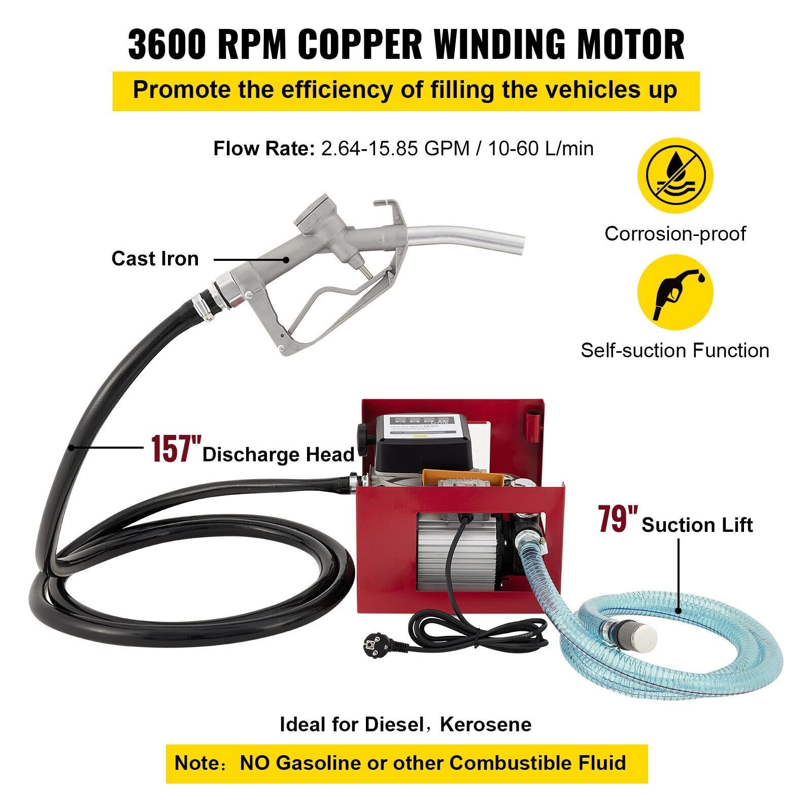 550W Autoadescante Pompa Olio Elettrica Trasferimento Bio Olio Combustibile Diesel 60L/Min Valvola di Bypass Incorporata Bassa tensione