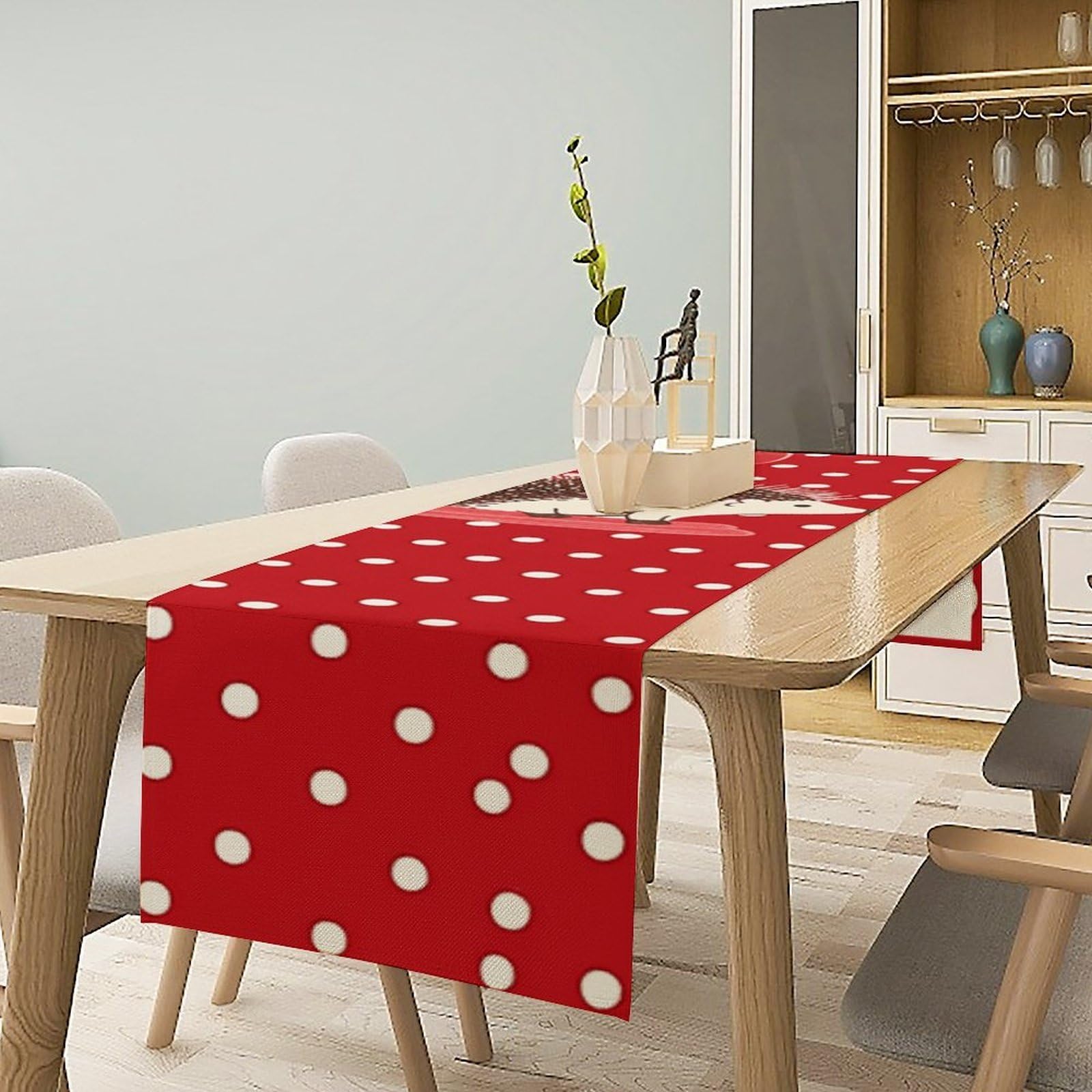Red Polka Dot Hedgehog Table Runner 13x72 Inch Linens Burlap Table Runner with Tassels Boho Farmhouse Table Runner for Kitchen Home Christmas Halloween Party Table Decor Tablecloth