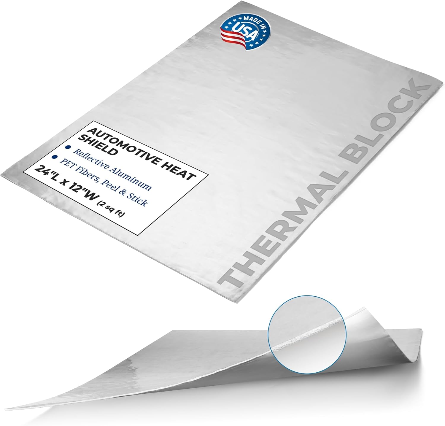 Second Skin Thermal Block Automotive Heat Shield - 4 Sheets 12” x 24” | Peel & Stick Reflective Radiant Heat Barrier with Aluminum & PET Fibers for Firewall, Under Hood & Exhaust Areas | Made in USA