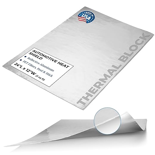 Second Skin Thermal Block - Automotive Heat Shield - Reflective Aluminum, Insulation & Adhesive (2 sq ft, 1 sheet, Flat Foil) - Made in USA