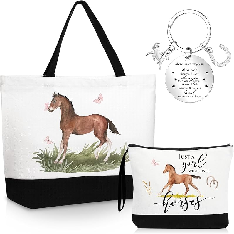 Dansydaisy Conjunto com 3 peças de bolsas e chaveiro com estampa de cavalo