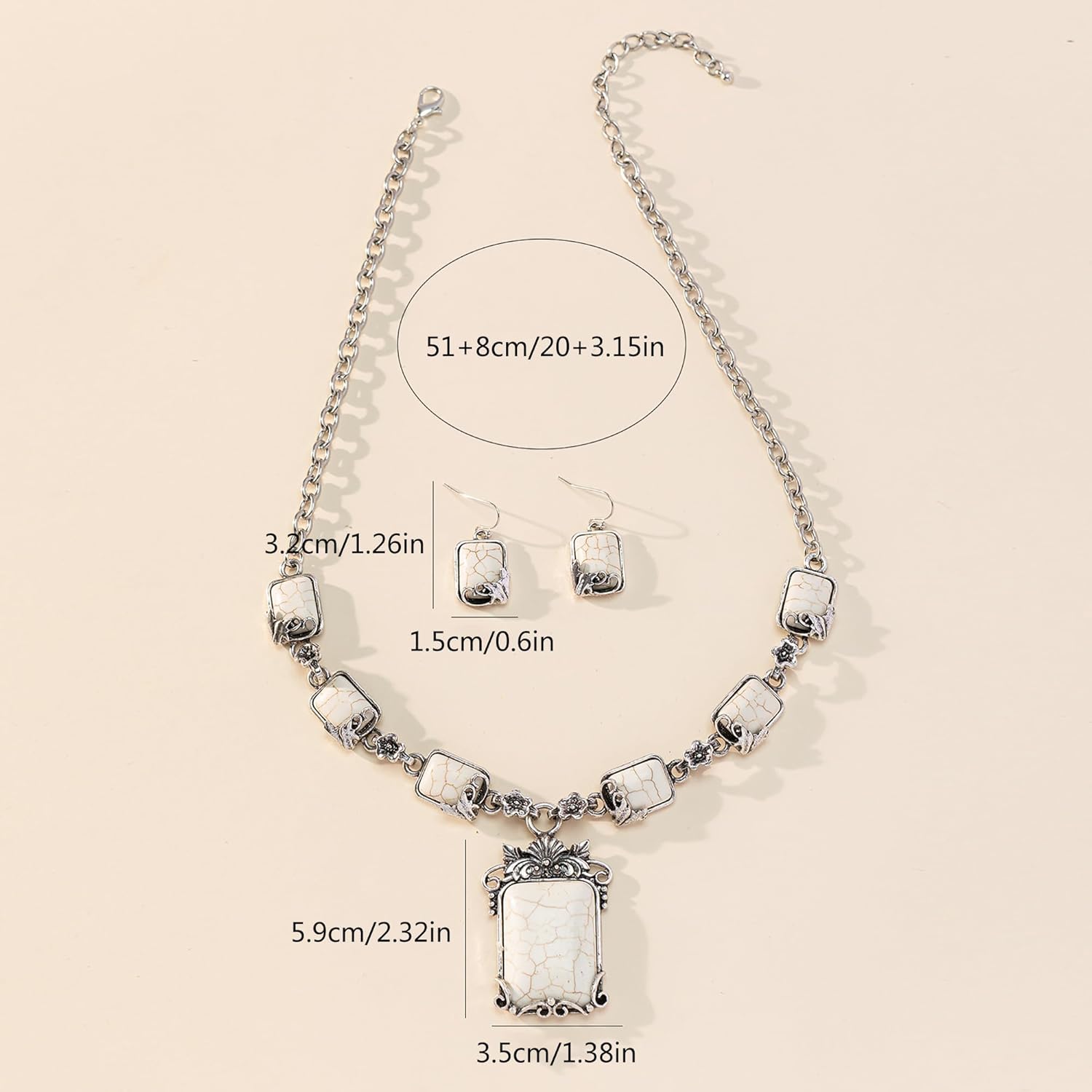 4 PCS Western Turquoise Jewelry for Women Boho Vintage Navajo Pearl Necklace Earring Bracelet Ring Set Country Cowgirl Accessories for Gift - Image 6