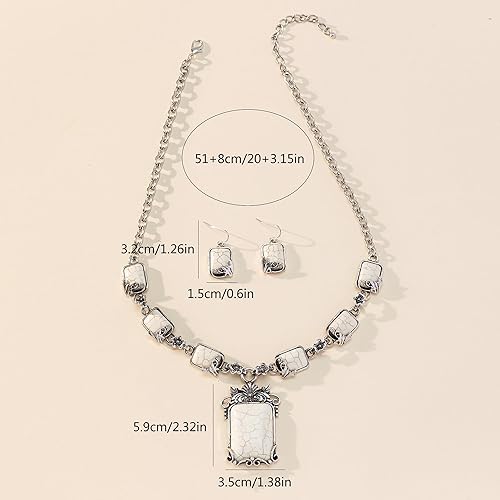 Miniatura 6 de Juego de 4 piezas de joyería de turquesa occidental para mujer estilo bohemio, vintage, navajo collar de perlas, aretes, pulsera, anillos accesorios