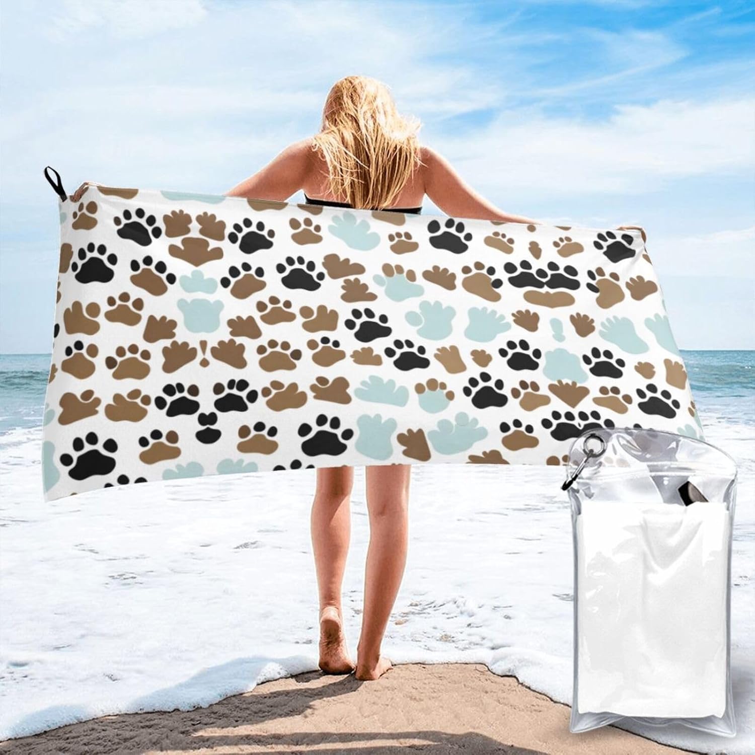 Dog Bones Paw Prints Quick Drying Bath Towel,Microfibre Soft Large Bath Towel,Highly Absorbent Dry Quickly Bath Sheet