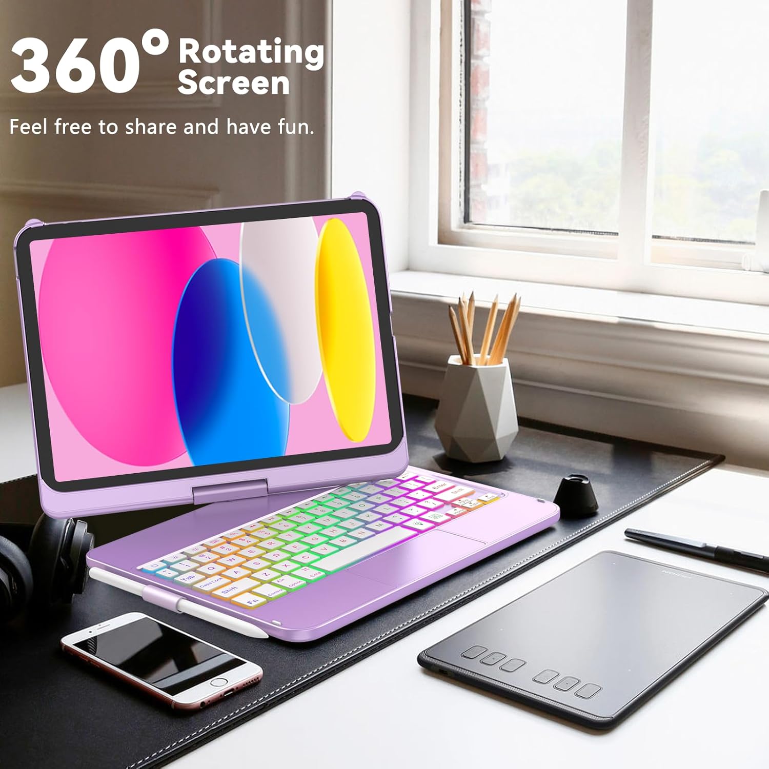 FUWANG Touch Keyboard Case for iPad 10th Generation (10.9", 2022) 360° Rotatable Bundle with USB Optical 2.4G Wireless Bluetooth Two Mode Mouse