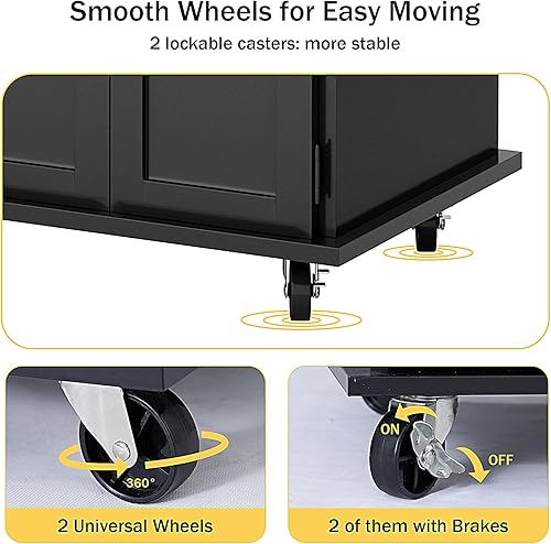 Miniatura 5 de SogesHome Carrito de isla de cocina con almacenamiento, aparador de carrito de cocina y buffet con ruedas bloqueables, carrito de bar con encimera