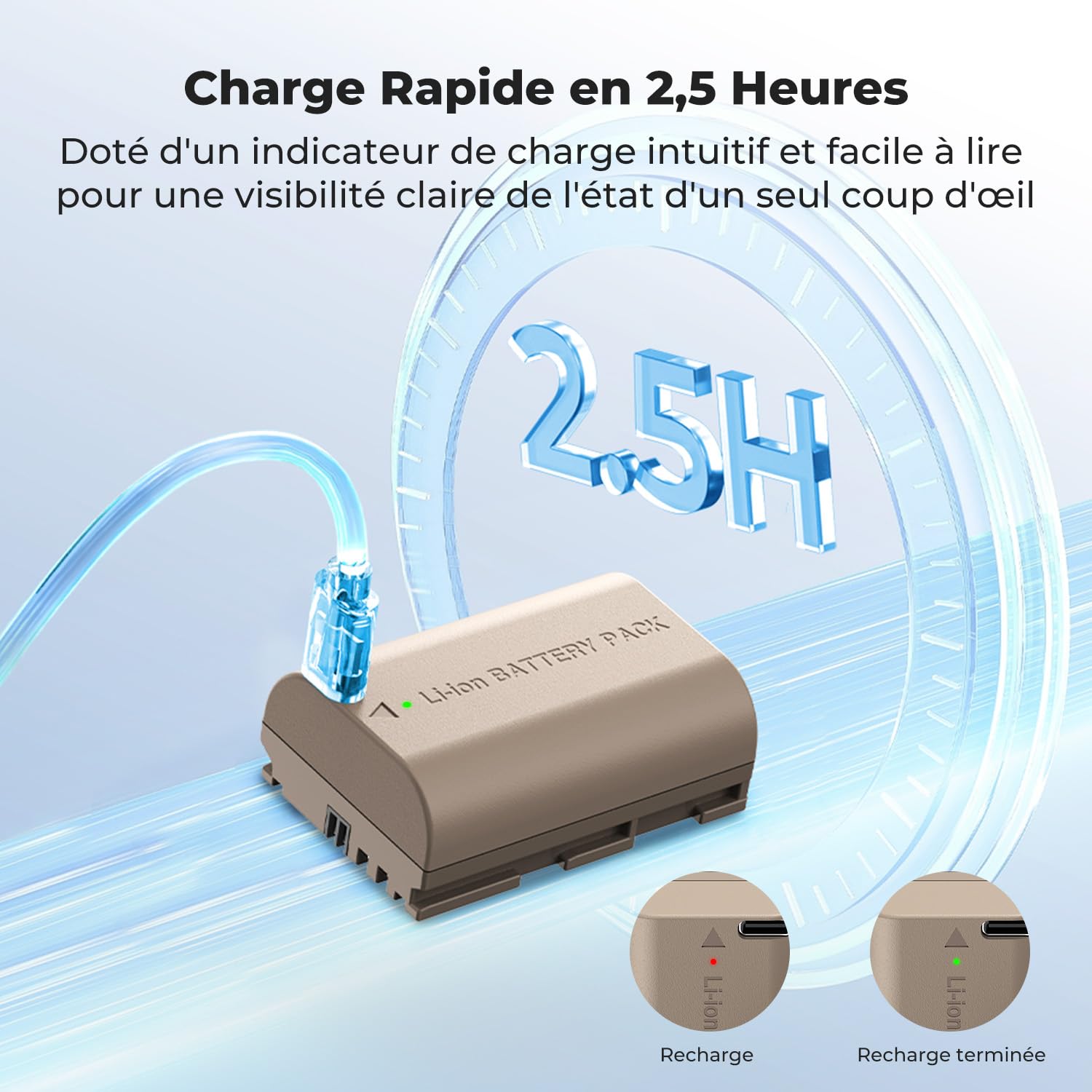K&F CONCEPT LP-E6NH Batterie de Rechange avec Connecteur de Charge Directe de Type C Compatible avec Canon EOS 90D/80D/70D/5D Mark II III IV/5DS SR/6D/6D Mark II/R5 R6 R6 II R7 (2 Batteries)