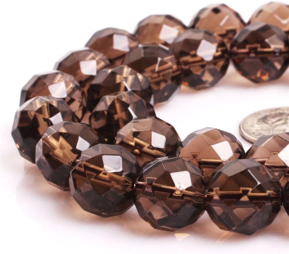 JOE FOREMAN 12mm Smoky Quartz Semi Precious Gemstone Round Faceted Loose Beads for Jewelry Making AAA Grade DIY Handmade Craft Supplies 15" 31-33 Pcs Light Color