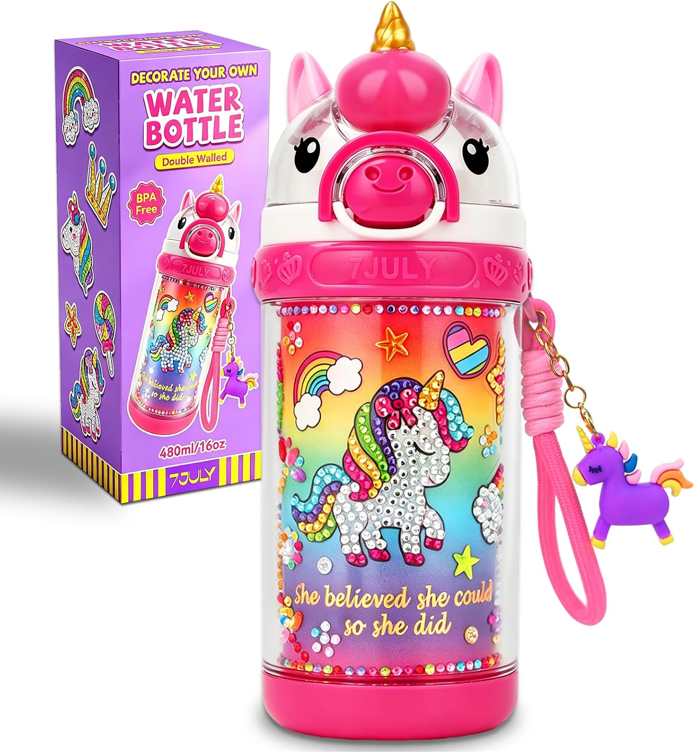 7july Decorate Your Own Water Bottle Kits for Girls Age 4-6-8-10,Unicorn Painting Crafts,Fun Arts and Crafts Gifts Toys for Girls Birthday Christmas