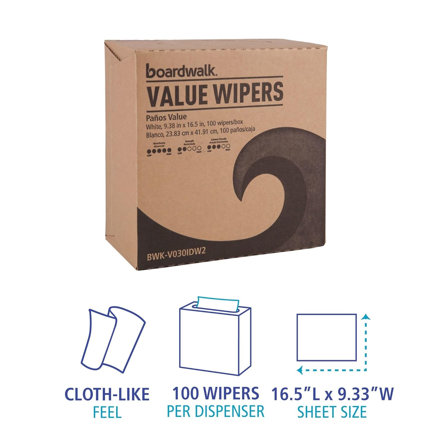 Boardwalk DRC Wipers, 9.33 x 16.5, White, 100 Dispenser Packs, 9 Dispenser Packs/Carton