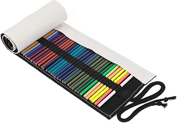Denifiter Colored Pencil Holder Case, Large Capacity Paint Brush Roll up Bag Beige-24 Slots