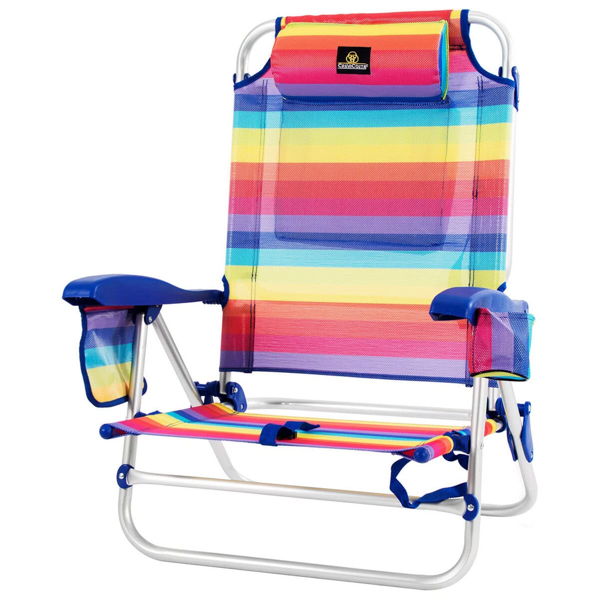 CREVICOSTA Strandstuhl Mit 9 Positionen – Faltbar & Gepolstert | Mit Rucksack Und Armlehnen | Max. 110 Kg | Für Garten, Pool & Strand