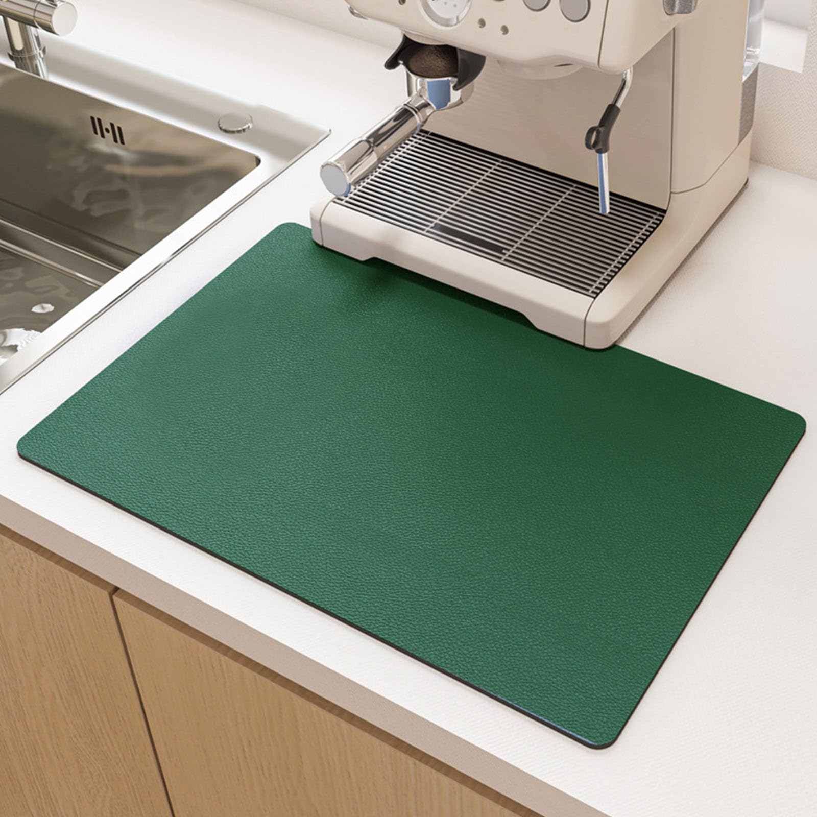 Highdi Draining Board Mats for Counter, Kitchen Super Dish Draining Mat Solid Color, Fast-Drying Dishes Drainer Mat, Non-Slip Rubber for Coffee Mat for Counter Worktop Bar Sink (50x60cm,Dark Green)