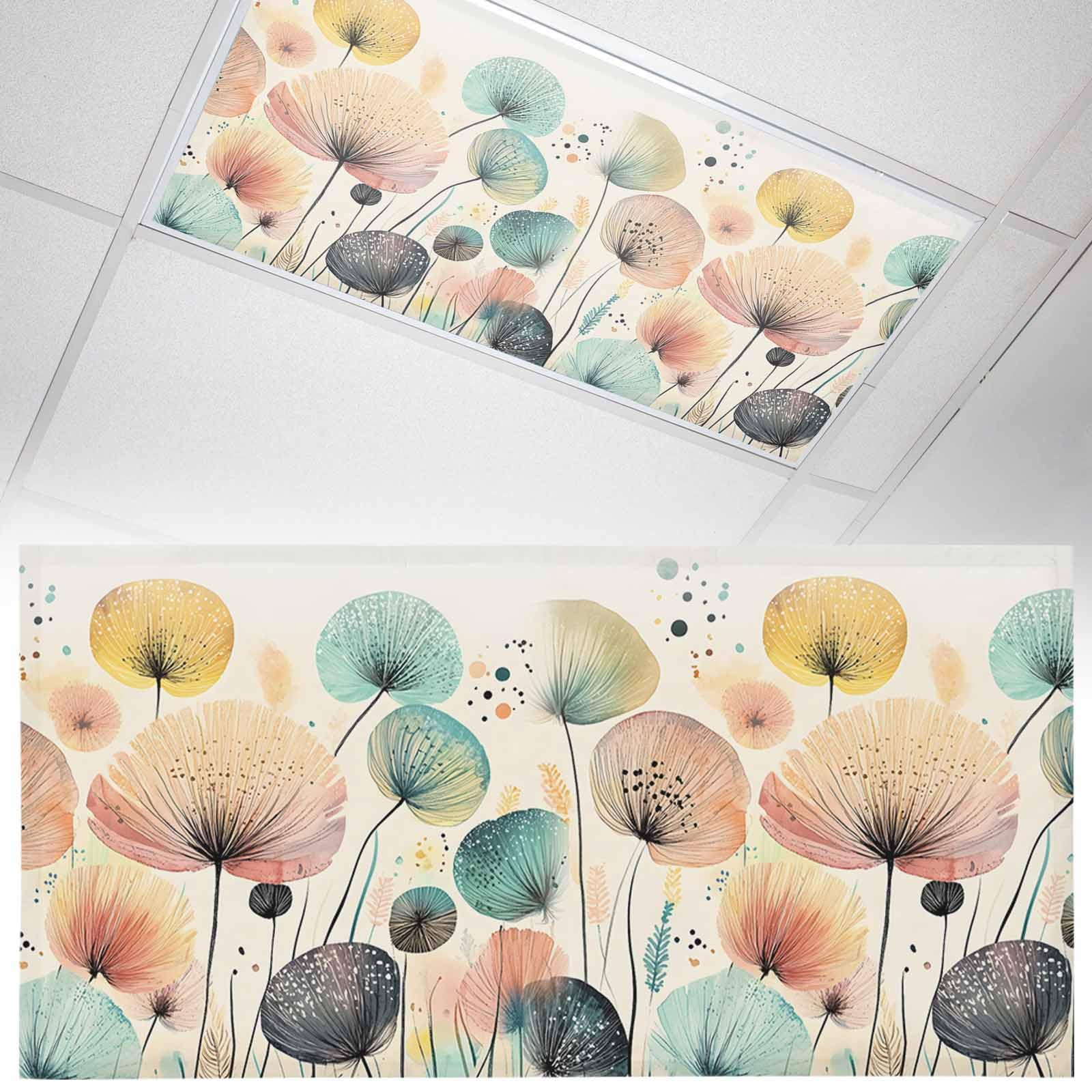 Wowouhiya 1 Pack Fluorescent Light Cover for Ceiling Lights, Vintage Spring Floral Magnetic Classroom Light Filters 4x2 Feet, Summer Botanical Abstract Art Decorative Ceiling Shade Panel for Office