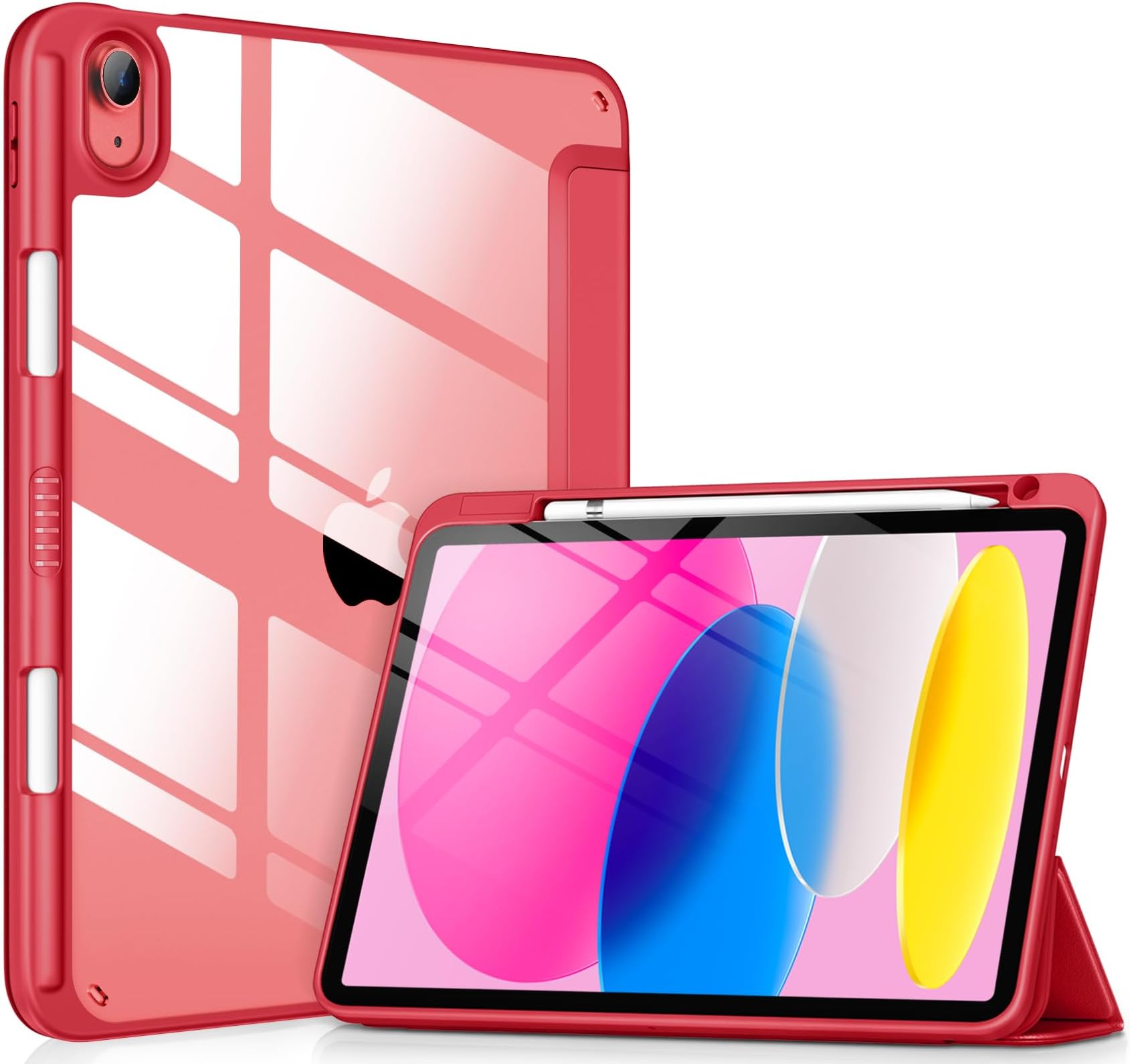 VIKESI Case for iPad (A16) 11-inch 2025 and iPad 10th Generation 10.9 Inch 2022, Clear Back and TPU Shockproof Frame Cover [Built-in Pencil Holder, Support Auto Sleep/Wake] - American Red