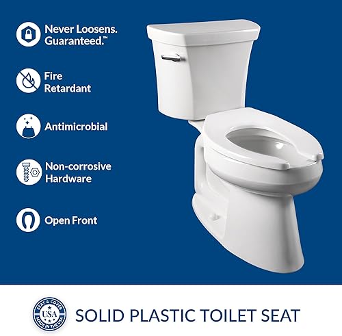 Miniatura 9 de BEMIS 1955CTFR 000 - Asiento de inodoro con parte delantera abierta, resistente, comercial, sin tapa, nunca se aflojará y reduce las llamadas,