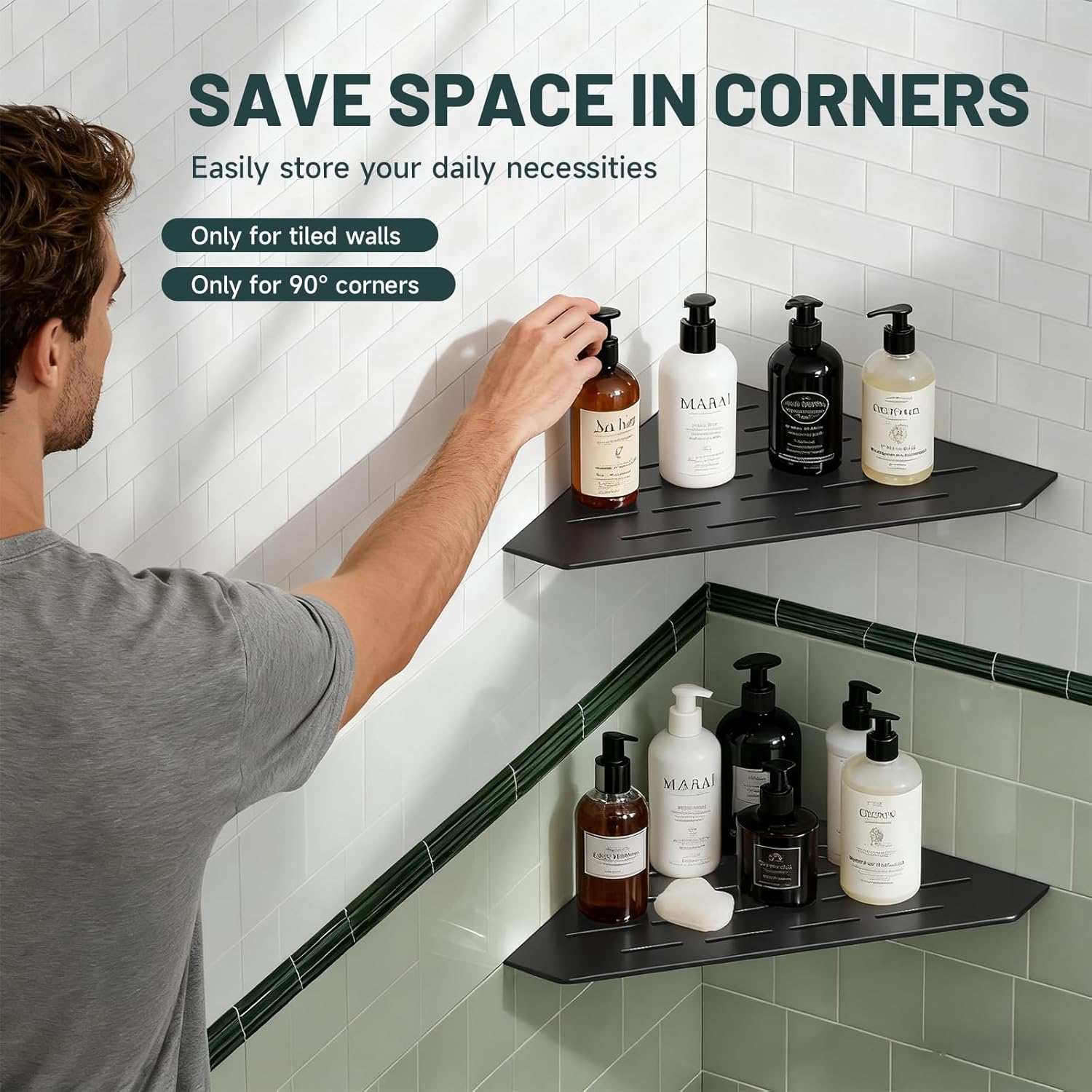 (グリーンスプリング) 10インチ コーナーシャワーシェルフ 凹型コーナーシェルフ 304ステンレススチールスロットデザイン シャワ