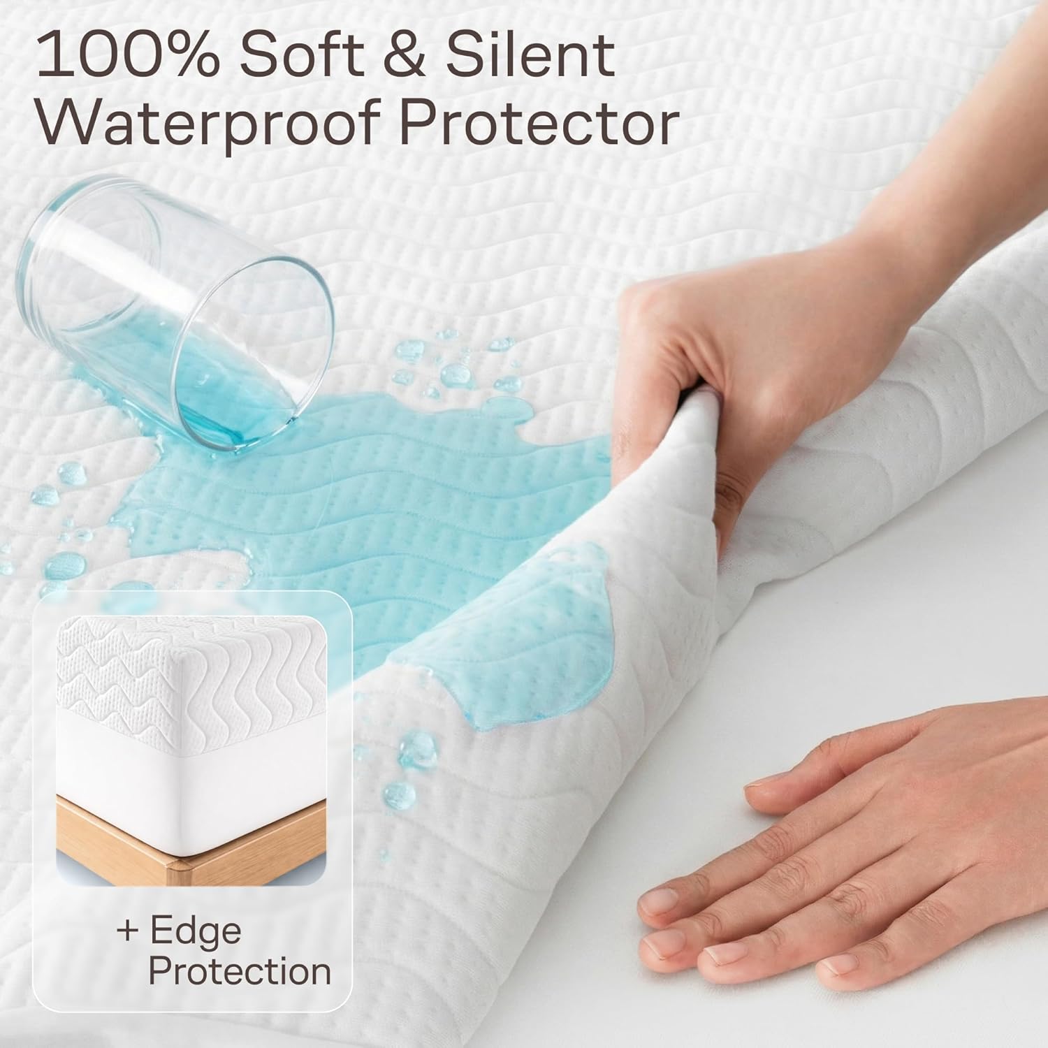 Side-Shield Waterproof Mattress Protector Queen - 6-21" Deep Pocket with Leak-Proof Edge Protection - Noiseless & Cooling Soft-Touch Viscose Made from Bamboo - Machine Washable (White)