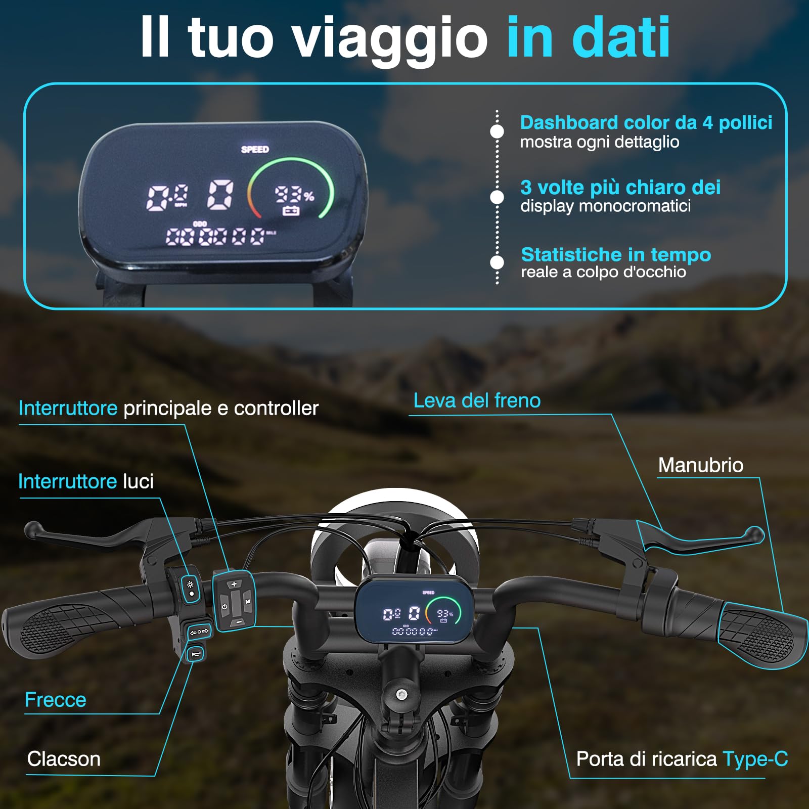 Bodywel M16 Bici Elettrica Uomo, 16x4.0 Zoll Fat Mountain Bike Elettrica, Batteria 48V 13Ah, Motore 250W, Autonomia 80km (PAS), Display LED da 4.0”, Freni a Doppio Disco