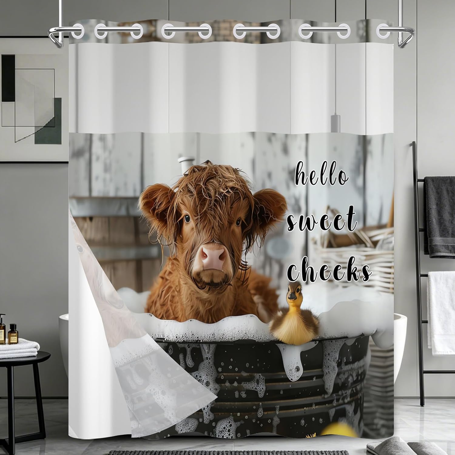 No Hook Funny Animal Shower Curtain and Liner Set 71x74 Inch