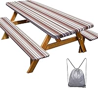 Vista 34 de Funda de mesa de picnic con fundas para bancos, elementos esenciales de camping, mantel de camping impermeable y a prueba de viento con bolsa