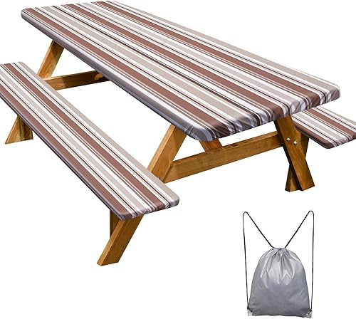 Miniatura 172 de Play Tailor - Mantel para mesa de pícnic con cubiertas para bancas, impermeable y a prueba de viento con bolsa de cordón, ajustable a mesas y bancas