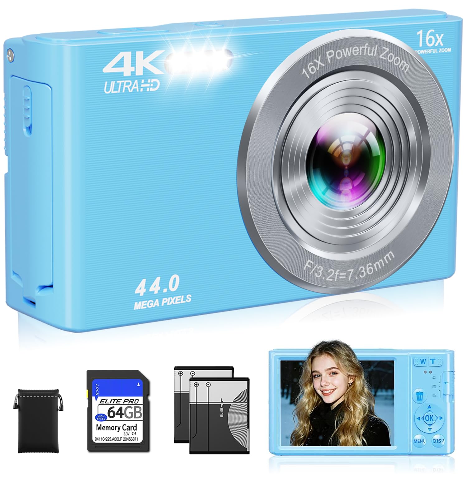 Amazon.co.jp: デジタルカメラ、FHD 4K 44MPコンパクトカメラ、64GB SD