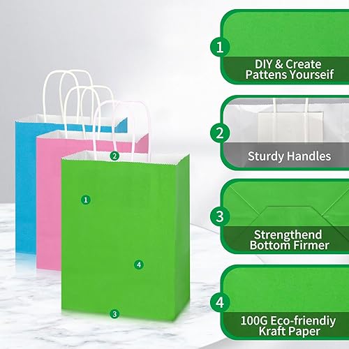 Miniatura 3 de bagmad Paquete de 35 bolsas pequeñas de papel kraft multicolor de 6 x 3.25 x 8 pulgadas con asas a granel, 7 colores surtidos para regalos de