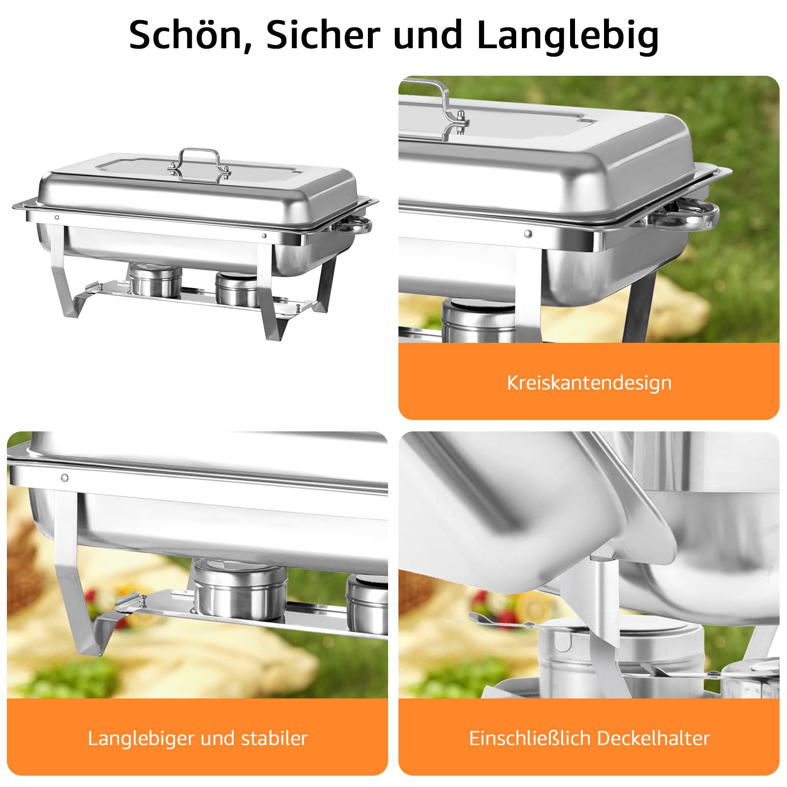 Chafing Dish Profi Set Toulouse, Edelstahl Warmhaltebehälter, Speisewärmer, Rechaud, Chafing Dishes für Catering, Buffet und Party (2 Packung 1/2 GN)