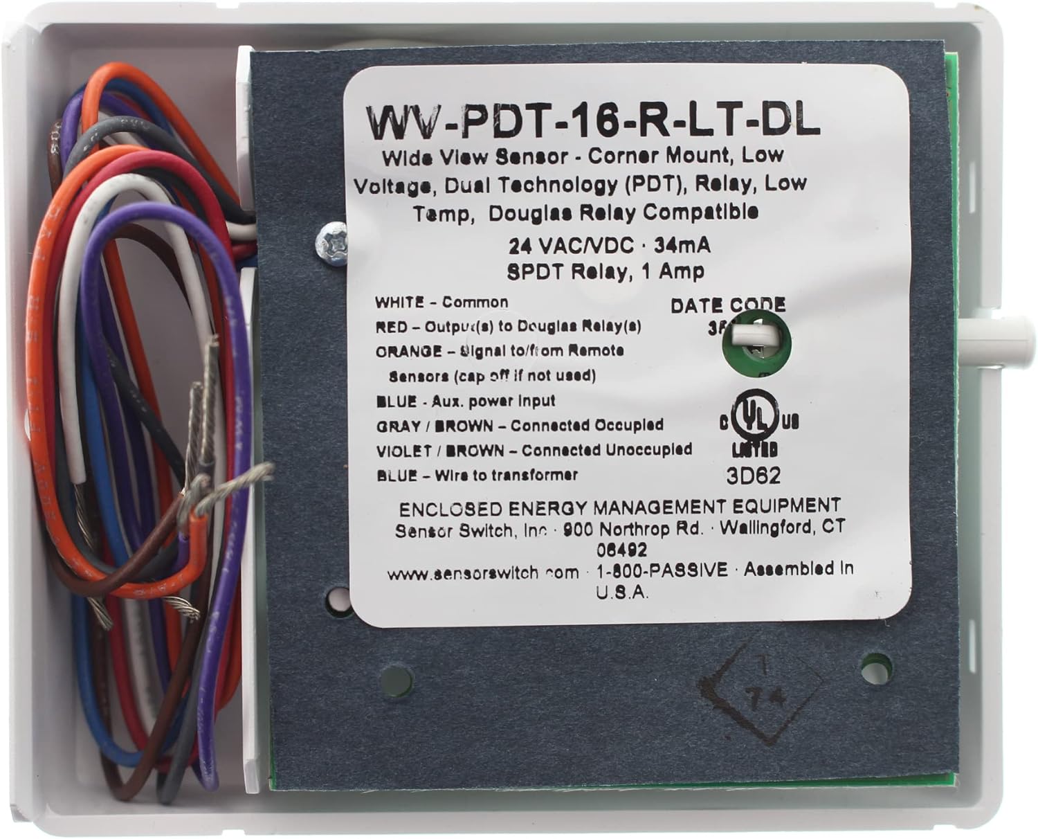 Sensor Switch WV-PDT16-R-LT-DL Wall Dual-Tech Occupany Sensor, Wide View Corner