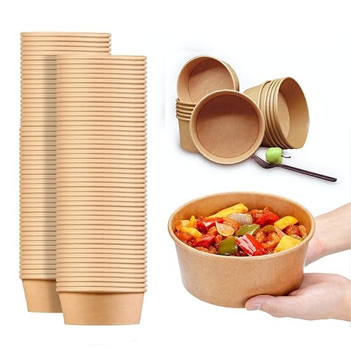 TOPtoper 50 cuencos de papel compostables de 28 onzas con tapas de polipropileno, biodegradables desechables para servir sopa, suministros de fiesta