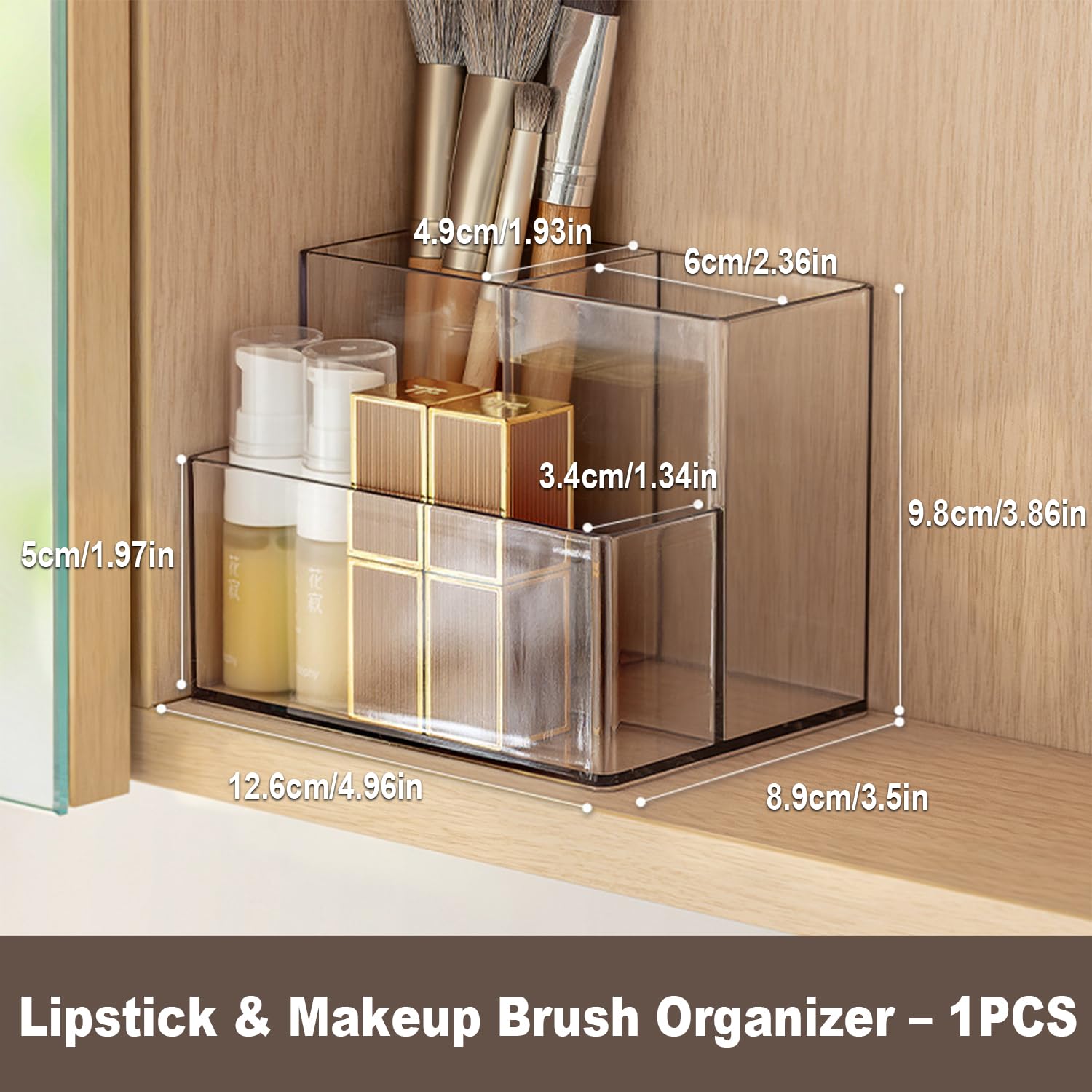 mioluo Clear PET Makeup Organizer, Lipstick Brush Holder for Bathroom Cabinet- Transparent Medicine Cabinet Organizer Multi Compartment Storage Box Holder for Countertop, Home Office Classroom