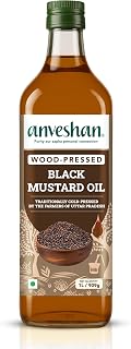 Anveshan Wood Cold Pressed Mustard Oil - 1L (Extracted on Wooden Churner) Plastic Bottle Kolhu/ Kacchi Ghani/ Chekku Natural Chemical-Free Black Mustard Oil for Cooking Perfect blend of Health, Taste & Aroma