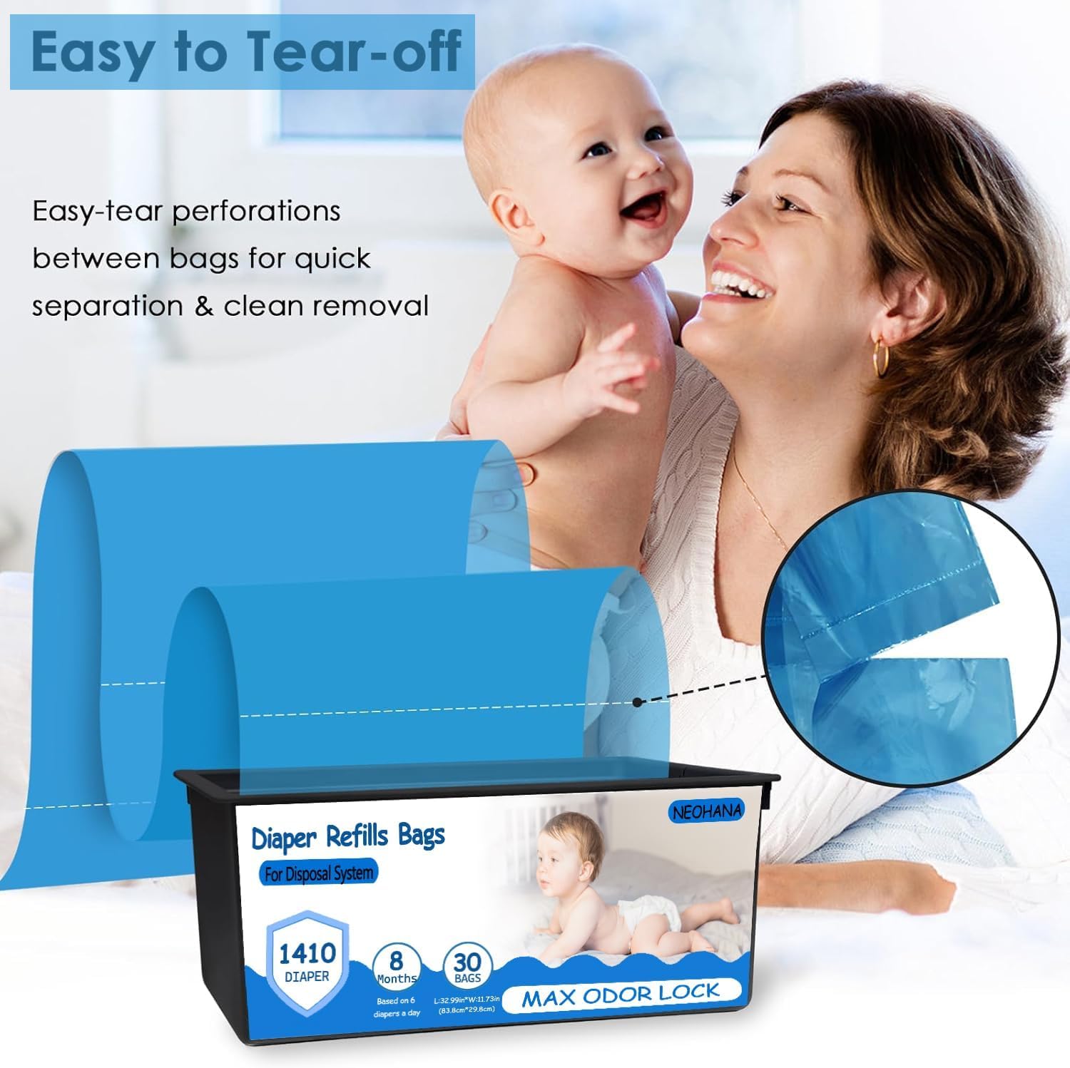 Diaper Pail Refill Bags Compatible with Genie Easy Roll Signature & Platinum Diaper Pails, 7-Layer Odor-Barrier Technology, Extra Thick, Holds up to 5640 Newborn Diapers (120 Count (Pack of 4))