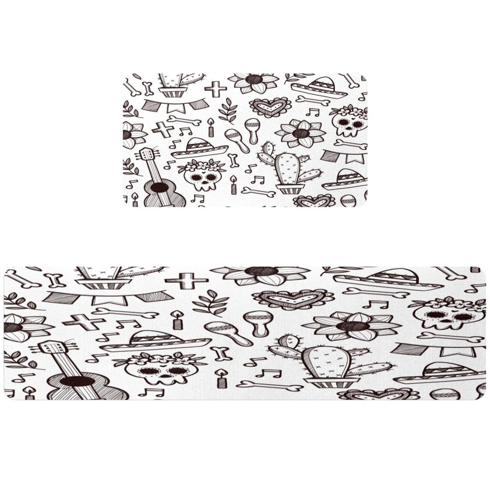 Tapis de cuisine antidérapant et absorbant lavable Dia de Muertos