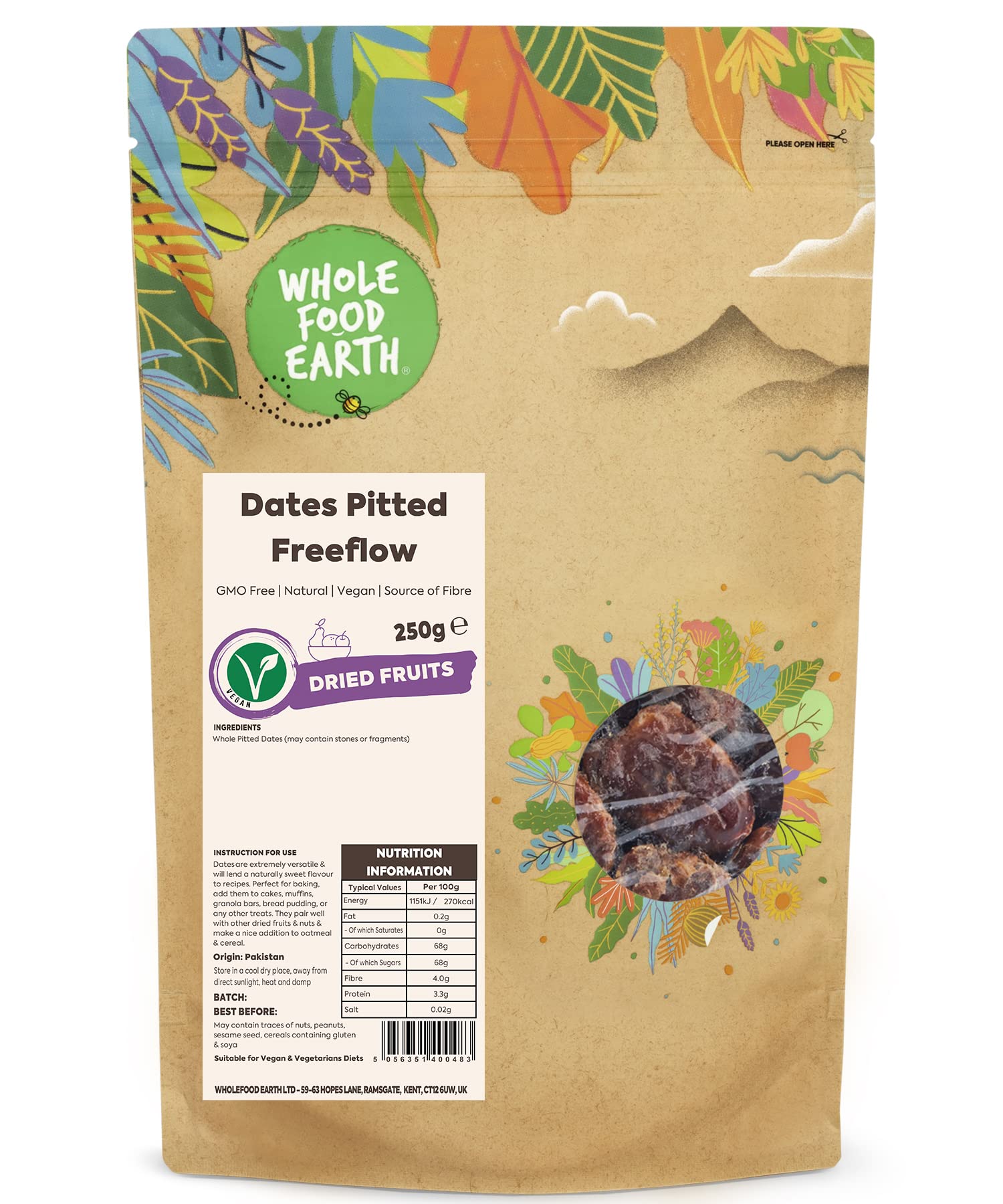 Dates Pitted Freeflow 250 g | GMO Free | Natural | Source of Fibre